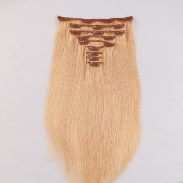 Real Human Hair Clip in Extensions with customer logo packing JF100